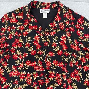 Pendleton Womens 16 Floral Button Front Blouse Black Red Short Sleeve Lined Top